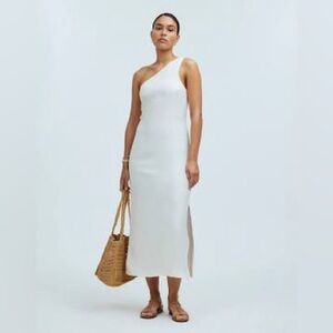 NWT Madewell One-Shoulder Linen Blend Midi Dress White Size 10